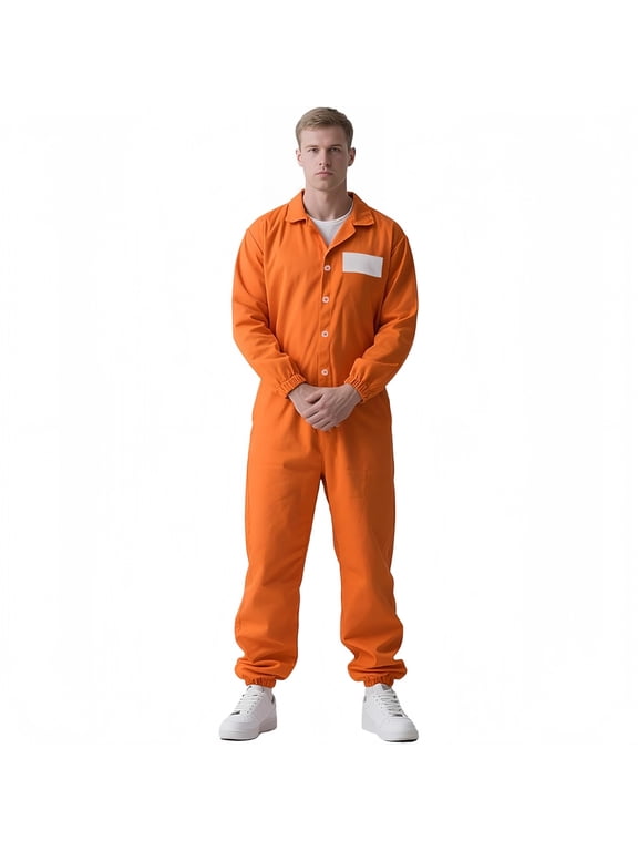 Orange Prison Jumpsuit Costume Mens Halloween Inmate Outfit Adult Jail Uniform