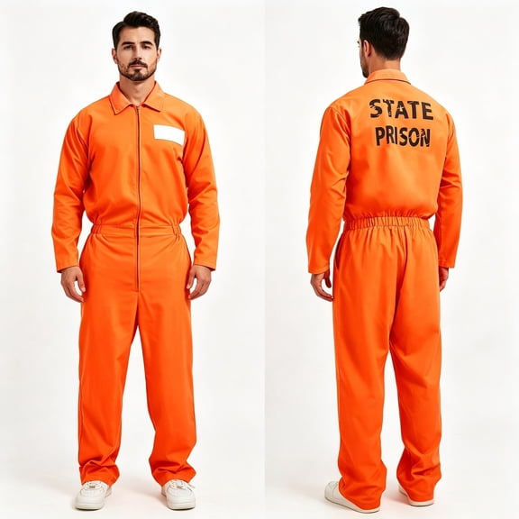 Orange Prison Jumpsuit: Men's Halloween Prisoner Costume, Adult Prison Jumpsuit Uniform