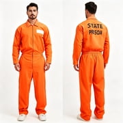 Orange Prison Jumpsuit Mens Halloween Prisoner Costume, Adult Prison Jumpsuit Uniform