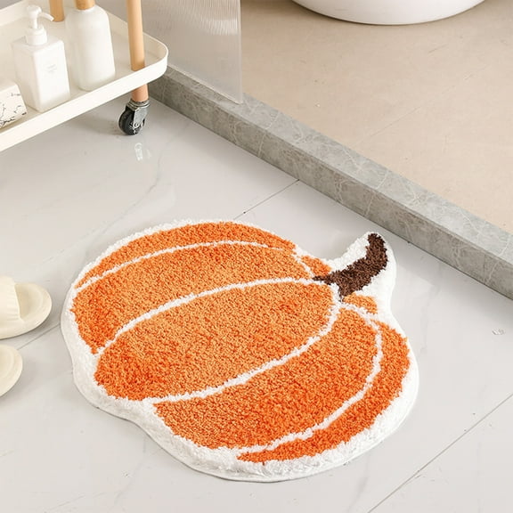 Orange Pumpkin Area Rug - Soft Anti-Skid Floor Mat for Kitchen/Living Room (Giftable Halloween Accent)