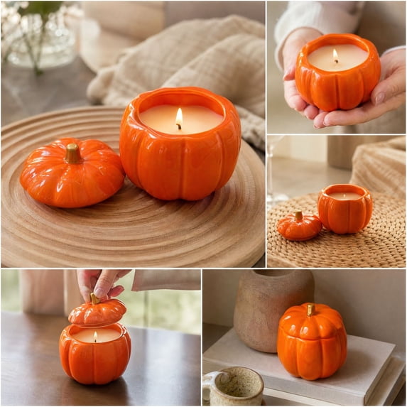 Orange Pumpkin Candle, Pumpkin Shape Candles, Pumpkin Spice Scented Candle, Ceramic Pumpkin Candle, Fall Candles, Candles for Home Decor, Fall Thanksgiving Gifts