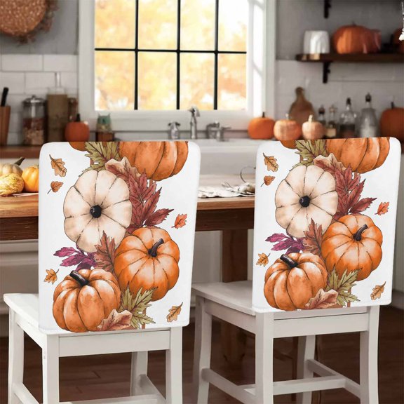 Orange Pumpkin Chair Covers Set of 1 Fall Thanksgiving Chair Back Covers Stretch Removable Washable Slipcovers Protector for Dining Room Kitchen Party Decor