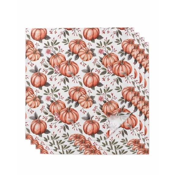 Orange Pumpkin Cloth Napkins Set of 4 Reusable Dinner Napkins, Thanksgiving Autumn Fall Leaf Flower Cocktail Napkin Washable Table Napkins for Wedding/Holiday Party/Baby Shower 20"x20"
