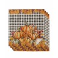 thumbnail image 1 of Orange Pumpkin Cloth Napkins Set of 4 Reusable Dinner Napkins, Thanksgiving Maple Leaf Botanical Black Plaid Cocktail Napkin Washable Table Napkins for Wedding/Holiday Party/Baby Shower 20"x20", 1 of 7
