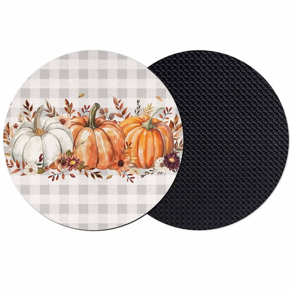 Orange Pumpkin Coasters Set of 2, Absorbent Coasters for Drinks, Thanksgiving Fall Leaves Botanical Plaid Coaster for Desk Coffee Table Protection, Home Decor House Warming Gifts 4"