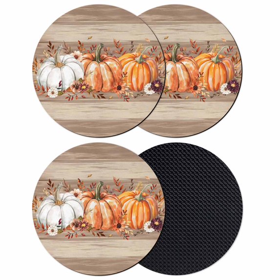 Orange Pumpkin Coasters Set of 4, Absorbent Coasters for Drinks, Thanksgiving Fall Leaves Botanical Wood Coaster for Desk Coffee Table Protection, Home Decor House Warming Gifts 4"