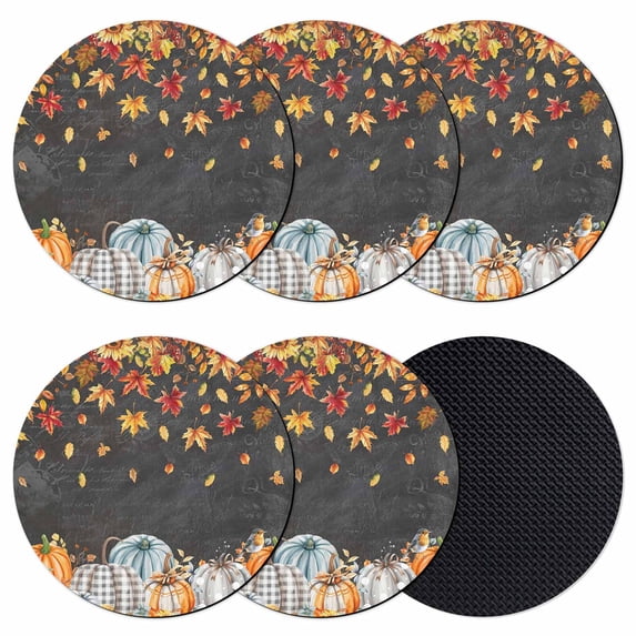 Orange Pumpkin Fall Coasters Set of 6, Absorbent Coasters for Drinks, Sunflower Thanksgiving Botanical Leaves Coaster for Desk Coffee Table Protection, Home Decor House Warming Gifts 4"