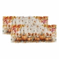 thumbnail image 1 of Orange Pumpkin Fall Curtain Valances for Windows, Kitchen Valance Window Treatments Panel 2 Pack, Thanksgiving Maple Eucalyptus Beige Rod Pocket Short Curtains for Bathroom Bedroom 60 x 18 Inch, 1 of 8