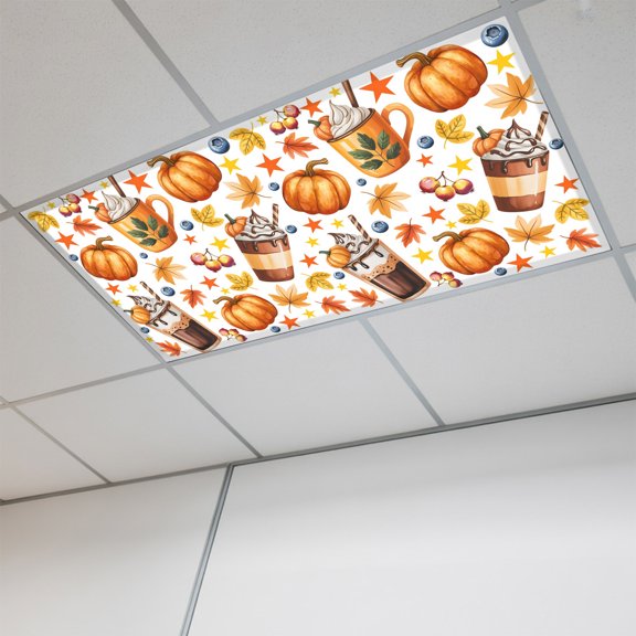 Orange Pumpkin Fall Magnetic Fluorescent Light Covers for Ceiling Lights 2x4 Ft,Thanksgiving Coffee Rustic Berry Office Classroom Kitchen Drop Ceiling Light Covers Lighting Filters Shade Panel 1 Pack