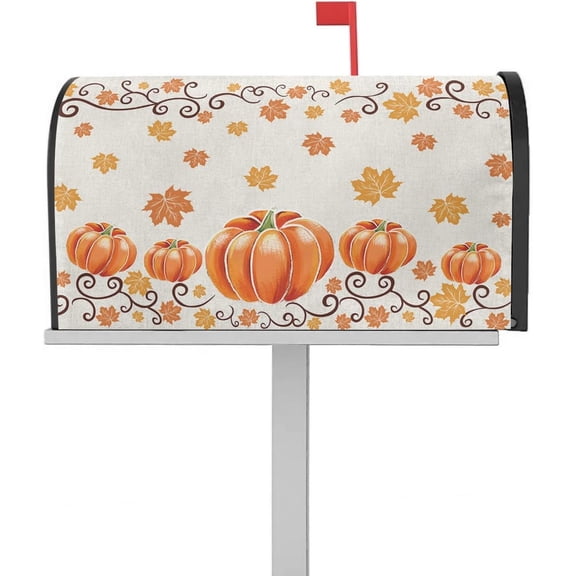 Orange Pumpkin Fall Mailbox Covers Magnetic Standard Size, Thanksgiving Magnetic Mailbox Covers, Maple Leaf Botanical Mailbox Cover Post Letter Box Wrap Cover Welcome Garden Yard Outdoor Decorations