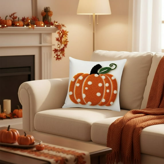 Orange Pumpkin Fall Pillow Covers 18x18 Autumn Harvest Print Thanksgiving Decorative Throw Pillows Outdoor Farmhouse Cushion Case Seasonal Decor for Couch Sofa Bed
