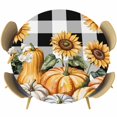 thumbnail image 1 of Orange Pumpkin Fall Round Tablecloth, Fitted Table Cover with Elastic for 45"-54" Round Tables, Thanksgiving Sunflower Black Checked Table Cloth Outdoor Indoor Dinning Party Waterproof Tablecloths, 1 of 7