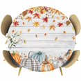 thumbnail image 1 of Orange Pumpkin Fall Round Tablecloth, Fitted Table Cover with Elastic for 45"-54" Round Tables, Thanksgiving Sunflower Maple Leaves Autumn Table Cloth Outdoor Dinning Party Waterproof Tablecloths, 1 of 7