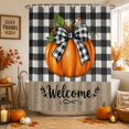 thumbnail image 1 of Orange Pumpkin Fall Shower Curtains for Bathroom, Welcome Thanksgiving Black Plaid Waterproof Fabric Shower Curtain, Decorative Bathroom Curtain for Bathtub, 72"x72", No Hooks Included, 1 of 9