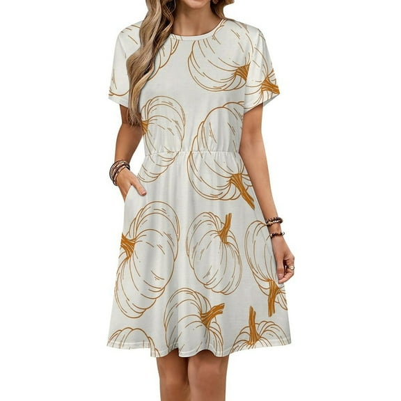 Orange Pumpkin Fall Sundress Short Sleeve Dress Summer Women Clothes Dress for Women Dresses