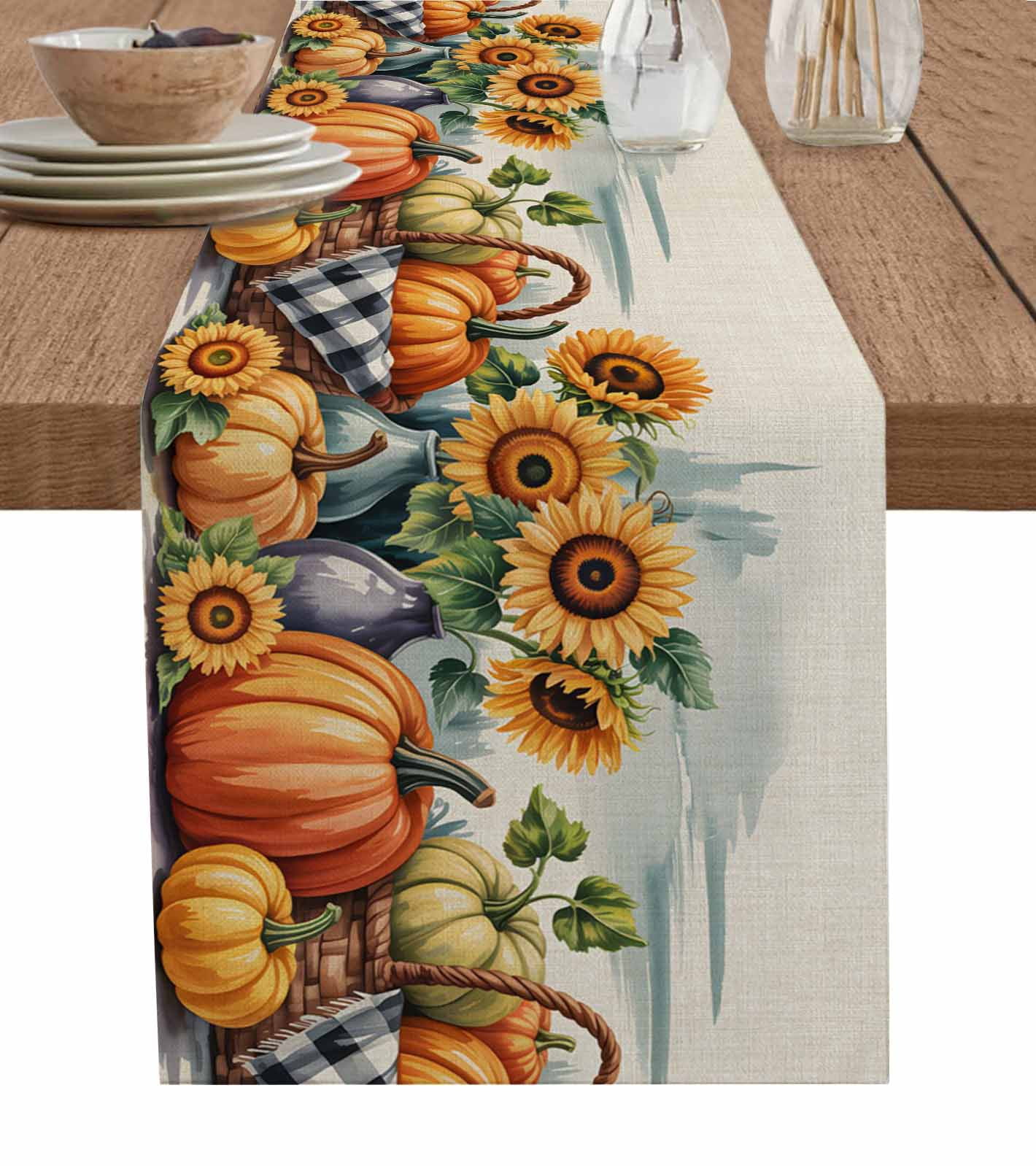 Orange Pumpkin Fall Table Runner 72 Inches, Sunflower Thanksgiving ...