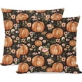 thumbnail image 1 of Orange Pumpkin Fall Throw Pillow Covers 18x18 Inch Set of 2 Pink Floral Black Outdoor Farmhouse Cottage Autumn Decorations Decorative Throw Pillows Cases for Home Living Room Couch Decor, 1 of 6