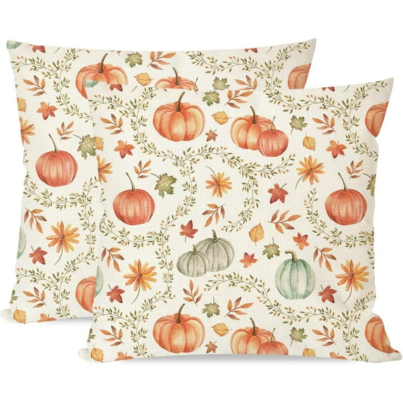 Orange Pumpkin Fall Throw Pillow Covers 18x18 Inch Set of 2 Pink Floral Black Outdoor Farmhouse Cottage Autumn Decorations Decorative Throw Pillows Cases for Home Living Room Couch Decor