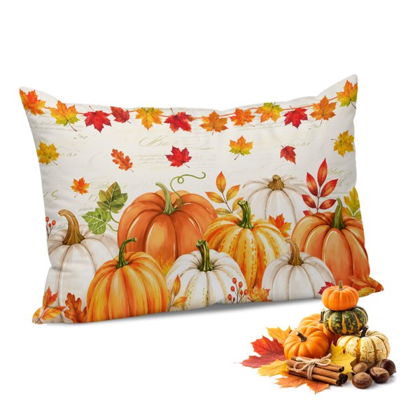 Orange Pumpkin Fall Throw Pillow Covers, Autumn Maple Leaf Thanksgiving Soft Breathable Pillow Cases with Invisible Zipper for Sleeping, Standard Pillowcases for Couch Bed Sofa Chair 20x26 Inches