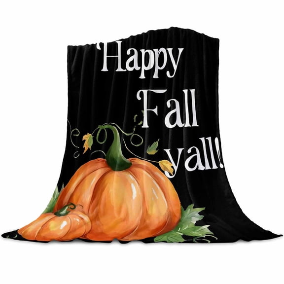 Orange Pumpkin Flannel Blanket for Bed,Travel and Camping, Black Happy Fall Yall Super Soft Cozy Blanket for All Seasons 30"x40"