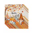 thumbnail image 1 of Orange Pumpkin Gnomes Fall Cloth Napkins Set of 6 Reusable Dinner Napkins, Branches Leaves Thanksgiving Botanical Cocktail Napkin Washable Table Napkins for Wedding/Holiday Party/Baby Shower 20"x20", 1 of 7