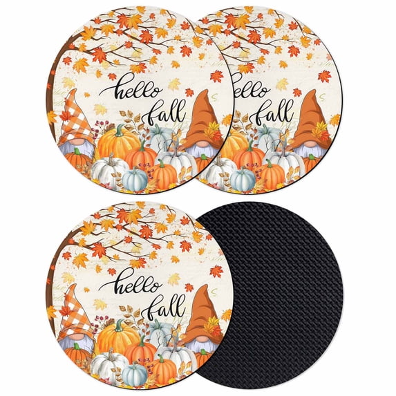 Orange Pumpkin Gnomes Fall Coasters Set of 4, Absorbent Coasters for Drinks, Branches Leaves Thanksgiving Botanical Coaster for Desk Coffee Table Protection, Home Decor House Warming Gifts 4"