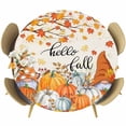 thumbnail image 1 of Orange Pumpkin Gnomes Fall Round Tablecloth, Fitted Table Cover with Elastic for 36"-44" Round Tables, Branches Leaves Thanksgiving Botanical Table Cloth Outdoor Dinning Party Waterproof Tablecloths, 1 of 7
