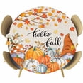 thumbnail image 1 of Orange Pumpkin Gnomes Fall Round Tablecloth, Fitted Table Cover with Elastic for 36"-44" Round Tables, Branches Leaves Thanksgiving Rustic Table Cloth Outdoor Dinning Party Waterproof Tablecloths, 1 of 7