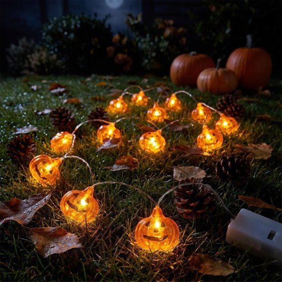 Orange Pumpkin LED String Lights, 1 PC 78.7 in Halloween Copper Wire Fairy Lights for Mantel Shelf Party Table Decor