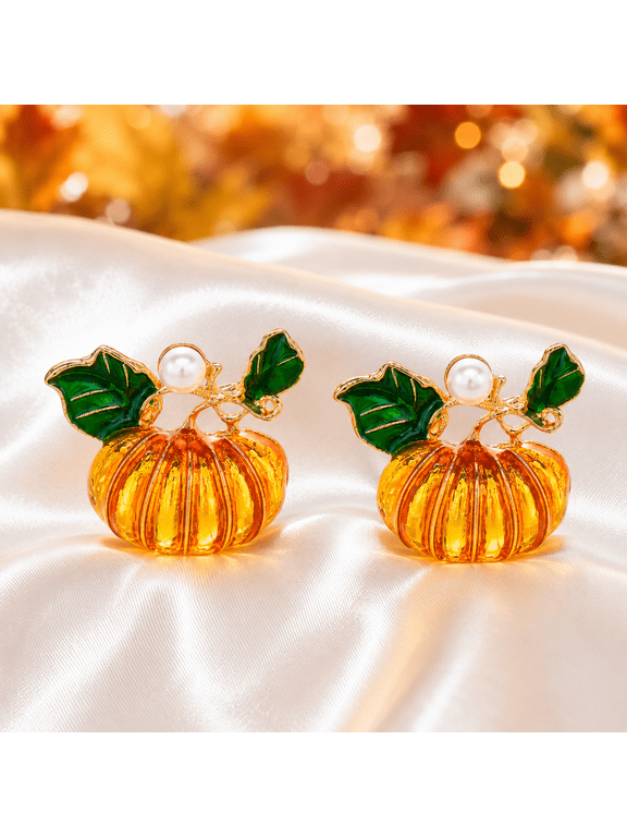 Orange Pumpkin Leaf Stud Earrings for Women Fall Harvest Jewelry