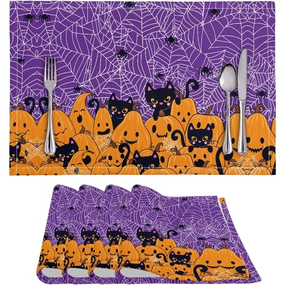 Orange Pumpkin Leaves Floral Fall Placemats Set of 4 12x18h Autumn Thanksgiving Harvest Watercolor Table Mats for ration