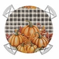 thumbnail image 1 of Orange Pumpkin Round Tablecloth for 36-44 Inch Tables,Fitted Table Cover with Elastic Edge,Thanksgiving Maple Leaf Botanical Black Plaid Waterproof Outdoor Table Cloth Protector for Patio Dinner, 1 of 9
