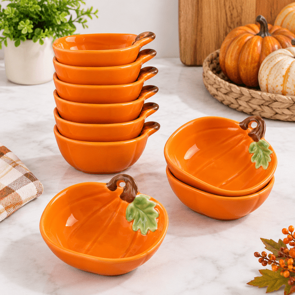 Orange Pumpkin-Shaped Ceramic Serving, 6-Piece Set for Kitchen and Holiday Use