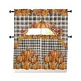 thumbnail image 1 of Orange Pumpkin Swag Kitchen Curtains Sets for Windows 24 Inch Length, Thanksgiving Maple Leaf Botanical Black Plaid Short Window Curtain Swags Valances and Tiers 3 Piece Set for Cafe/Dining Room, 1 of 5