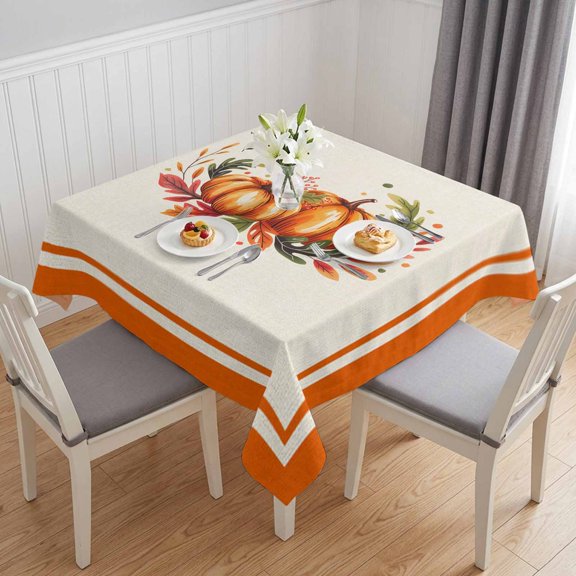 Orange Pumpkin Table Cloth Waterproof Tablecloths, Autumn Maple Leaf Thanksgiving Farm Tablecloth Dining Table Cover for Kitchen Party Tabletop Outdoor, Square Tablecloth 54x54 Inch