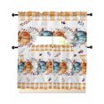 thumbnail image 1 of Orange Pumpkin Thanksgiving Swag Kitchen Curtains Sets for Windows 24 Inch Length, Fall Leaves Retro Plaid Short Window Curtain Panels Swags Valances and Tiers 3 Piece Set for Cafe/Dining Room, 1 of 5