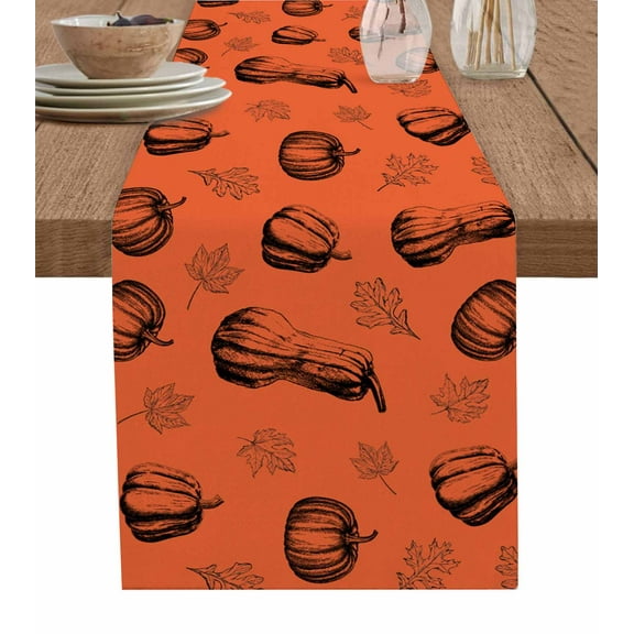 Orange Pumpkins Fall Burlap-Cotton Table Runner 72 Inches Long,Maple Leaf Botanical Thanksgiving Farmhouse Table Runners,Outdoor Dining Tablecloths Decor for Baby Shower Party Wedding 16x72