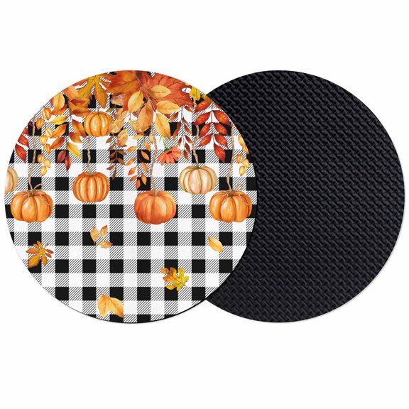 Orange Pumpkins Fall Coasters Set of 2, Absorbent Coasters for Drinks, Thanksgiving Maple Leaf Plaid Coaster for Desk Coffee Table Protection, Home Decor House Warming Gifts 4"