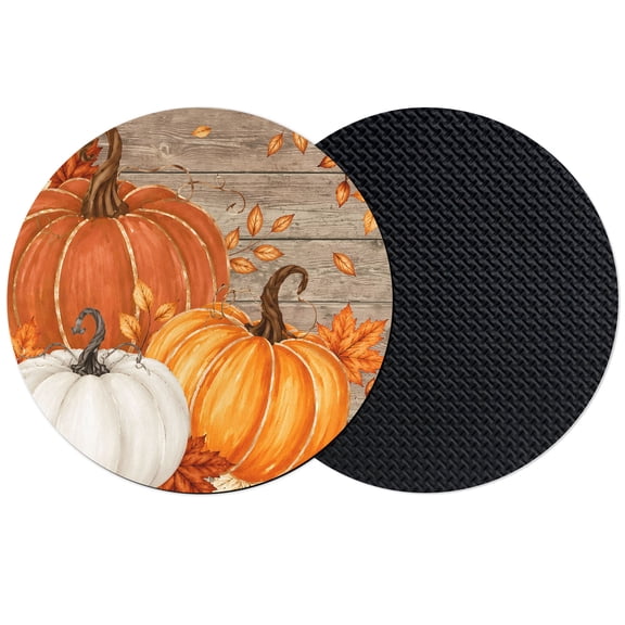 Orange Pumpkins Fall Coasters Set of 2, Absorbent Coasters for Drinks, Vintage Autumn Leaves Wooden Thanksgiving Coaster for Desk Coffee Table Protection, Home Decor House Warming Gifts 4"