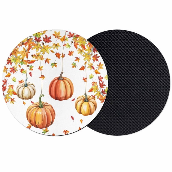 Orange Pumpkins Fall Coasters Set of 2, Absorbent Coasters for Drinks, Yellow Maple Leaf Thanksgiving Coaster for Desk Coffee Table Protection, Home Decor House Warming Gifts 4"