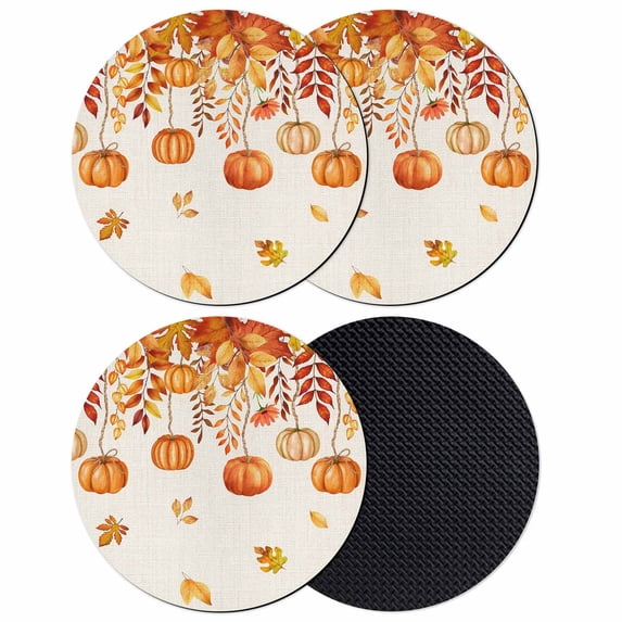 Orange Pumpkins Fall Coasters Set of 4, Absorbent Coasters for Drinks, Rustic Thanksgiving Maple Leaf Coaster for Desk Coffee Table Protection, Home Decor House Warming Gifts 4"