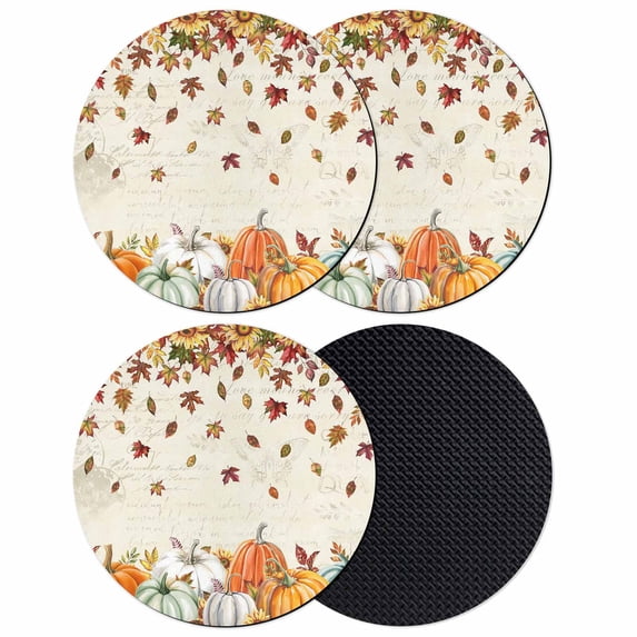 Orange Pumpkins Fall Coasters Set of 4, Absorbent Coasters for Drinks, Sunflower Leaves Coaster for Desk Coffee Table Protection, Home Decor House Warming Gifts 4"