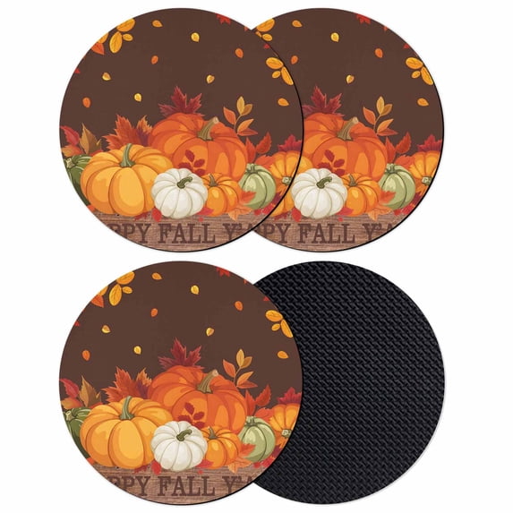 Orange Pumpkins Fall Coasters Set of 4, Absorbent Coasters for Drinks, Thanksgiving Autumn Maple Leaves Brown Coaster for Desk Coffee Table Protection, Home Decor House Warming Gifts 4"
