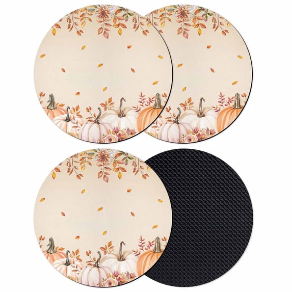 Orange Pumpkins Fall Coasters Set of 4, Absorbent Coasters for Drinks, Thanksgiving Flowers Autumn Leaves Coaster for Desk Coffee Table Protection, Home Decor House Warming Gifts 4"