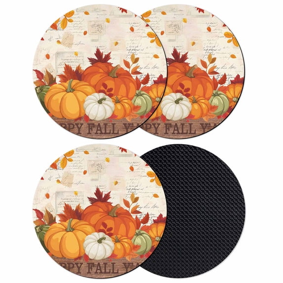 Orange Pumpkins Fall Coasters Set of 4, Absorbent Coasters for Drinks, Thanksgiving Maple Leaf Autumn Retro Coaster for Desk Coffee Table Protection, Home Decor House Warming Gifts 4"