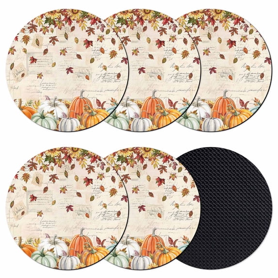 Orange Pumpkins Fall Coasters Set of 6, Absorbent Coasters for Drinks, Thanksgiving Botanical Sunflower Coaster for Desk Coffee Table Protection, Home Decor House Warming Gifts 4"