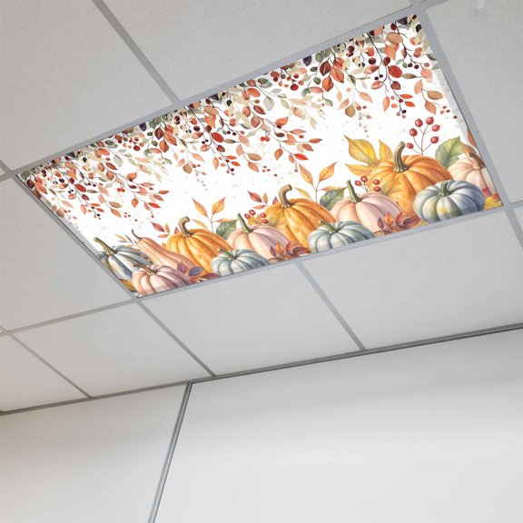 Orange Pumpkins Fall Fluorescent Light Covers, Thanksgiving Botanical Autumn Magnetic Light Covers for Ceiling Lights, Fluorescent Ceiling Shade Filters for Classroom Bedroom Office 4x2Ft x 1PCS