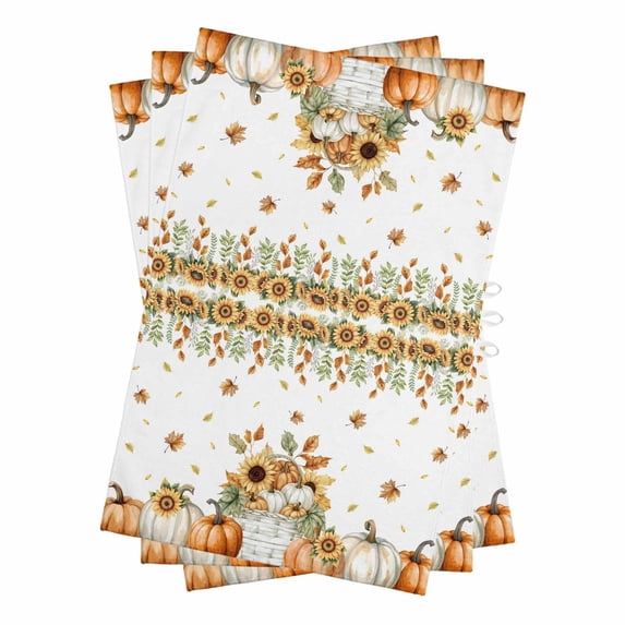 Orange Pumpkins Fall Kitchen Towels Set of 3, Water Absorbent Dish Towel, Sunflower Thanksgiving Botanical Pastoral Decorative Hand Towels - Quick Drying Cloth for Cooking Baking, 18x28 Inch