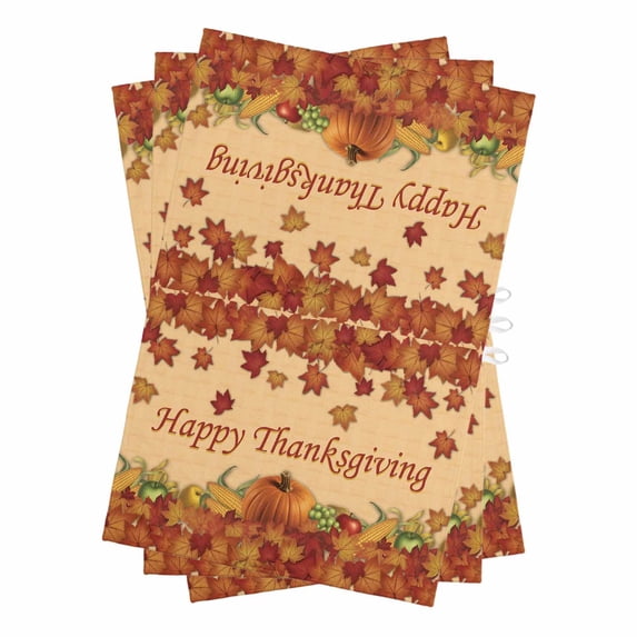 Orange Pumpkins Fall Kitchen Towels Set of 3, Water Absorbent Dish Towel, Thanksgiving Maple Leaf Vintage Decorative Hand Towels - Quick Drying Cloth for Cooking Baking, 18x28 Inch