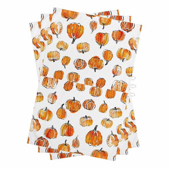 Orange Pumpkins Fall Kitchen Towels Set of 3, Water Absorbent Dish Towel, Watercolor Thanksgiving Decorative Hand Towels - Quick Drying Cloth for Cooking Baking, 18x28 Inch